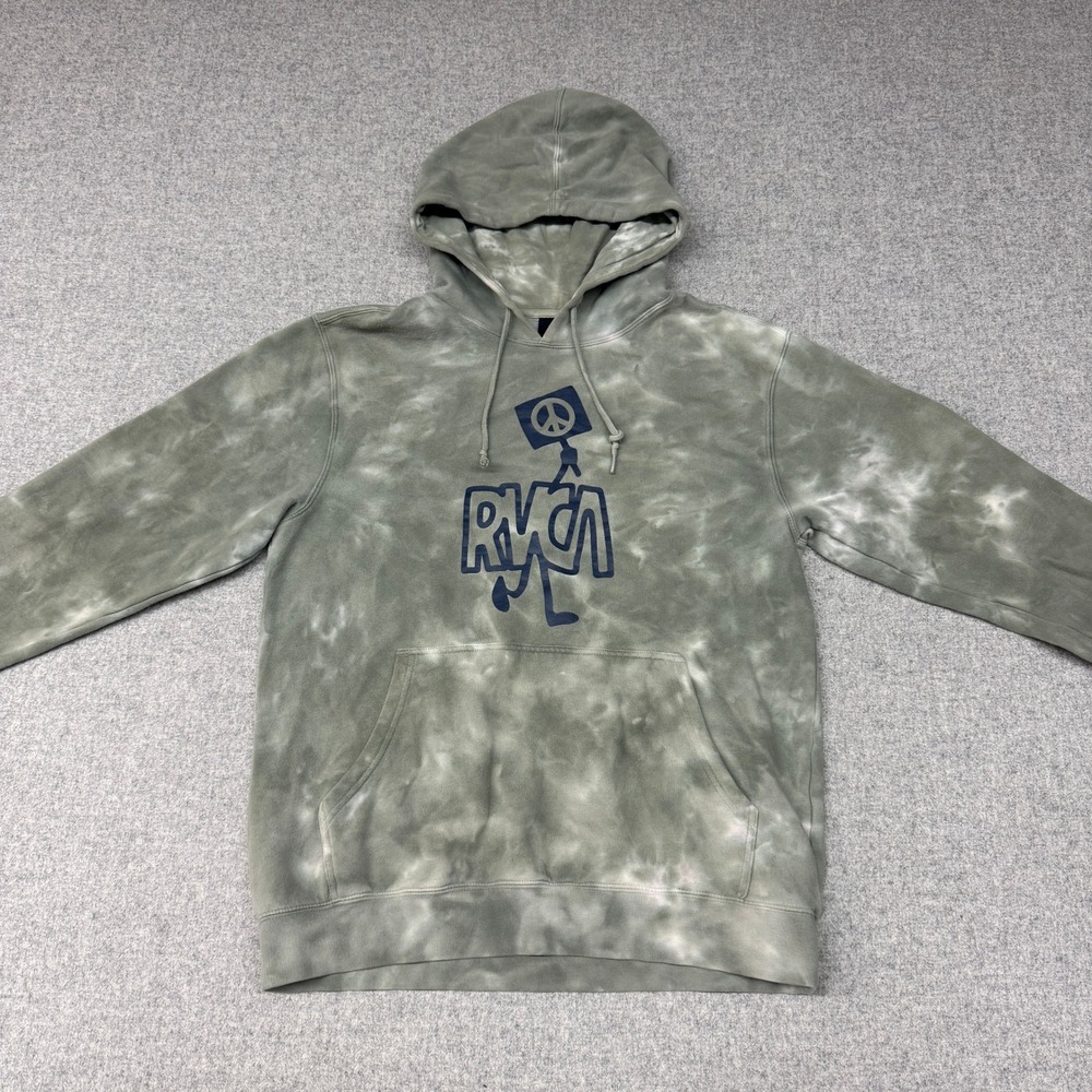 RVCA Hoodie Size Medium Green Tie Dye Peace Sign Graphic Pullover Sweatshirt